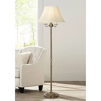 Regency Hill Montebello Traditional Shabby Chic Floor Lamp Standing Pole 59" Tall Antique Brass Gold Metal Off White Bell Shade Candelabra Decor for L