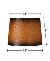 Set of 2 Tapered Drum Lamp Shades Distressed Crackle Brown Medium 13" Top x 15" Bottom x 10" Slant Spider with Replacement Harp and Finial Fitting