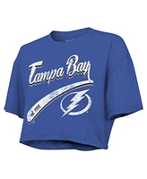 Majestic Threads Women's Nikita Kucherov Royal Tampa Bay Lightning Behind the Net Boxy Name Number Cropped T-Shirt