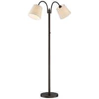 360 Lighting Seneca Modern Standing Floor Lamp 56" Tall Dark Bronze Brown Twin Arm Adjustable Gooseneck Neutral Cotton Drum Shade for Living Room Read