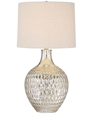 360 Lighting Waylon Modern Table Lamp 28" Tall with Table Top Dimmer Mercury Glass Dimpled Textured Off White Drum Shade for Bedroom Living Room House