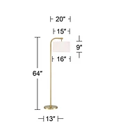 360 Lighting Serra Modern Art Deco Arc Floor Lamp Standing 64" Tall Warm Gold Metal White Linen Blend Fabric Tapered Drum Shade for Living Room Readin