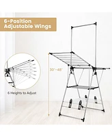 Costway 2-Layer Aluminum Foldable Drying Rack w/ Hanging Bar & 2 Height-adjustable Wings