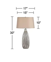 360 Lighting Stella Modern Table Lamp 30" Tall Fluted Mercury Ribbed Glass Taupe Tapered Drum Shade Decor for Bedroom Living Room House Home Bedside N