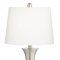 360 Lighting Seymore Modern Table Lamps 26" Tall Set of 2 with Usb Charging Port Silver Led Touch On Off White Drum Shade for Bedroom Living Room Hous