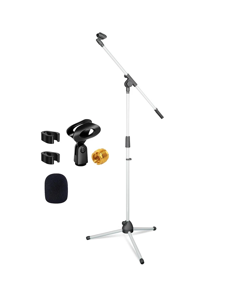 5 Core Tripod Mic Stand Floor Adjustable 18 to 72 Inches Sturdy Boom Arm Holder Microphone Stands Pedestal Para Microfono for Singing Ms 080 Wh