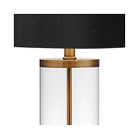 Modern Table Lamp Fillable 26" High Warm Gold Clear Glass Cylinder Black Hardback Drum Shade Decor for Living Room Bedroom House Bedside Nightstand Ho