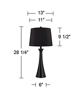 Karl Modern Table Lamps Set of 2 with Usb and Ac Power Outlet in Base 28 1/4" Tall Black Metal Faux-Silk Drum Shade for Bedroom Living Room Bedside Ni