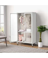 Costway Storage Wardrobe Cabinet Mobile Armoire Closet with Hanging Rod & Adjustable Shelf