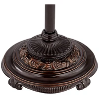Barnes and Ivy Traditional Standing Floor Lamp Multi 4-Light 63" Tall Antique Bronze Copper Gold Tortoise Glass Font Fabric Bell Shade Candelabra Deco