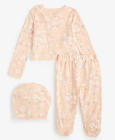 First Impressions Baby Girls Secret Garden Cotton Hat, Cardigan & Footed Pants, 3 Piece Set, Created for Macy's