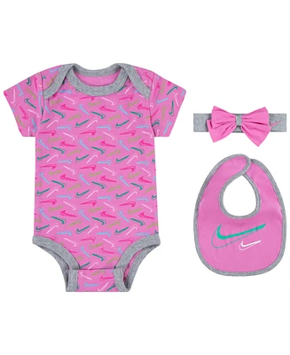 Nike Newborn Girls Printed Bodysuit, Headband and Bib Set