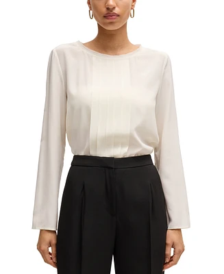 Boss by Hugo Women's Pleated Front Long-Sleeved Blouse