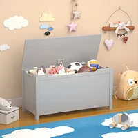 Kids Wooden Toy Box Storage With Safety Hinged Lid For Ages 3+ (Gray)