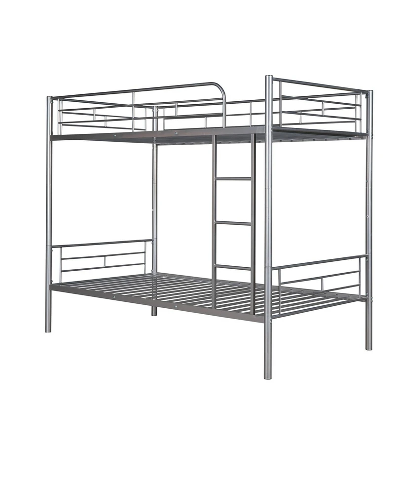 Simplie Fun Twin Over Twin Metal Bunk Bed (Silver)