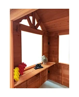 Streamdale Furniture All Wooden Kids Playhouse With 2 Windows And Flower Pot Holder, 42"L x 46"W x 55" H