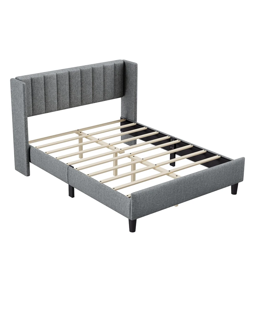 Simplie Fun Upholstered Platform Bed Frame, Queen, Light Grey