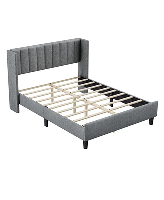 Simplie Fun Upholstered Platform Bed Frame, Queen, Light Grey