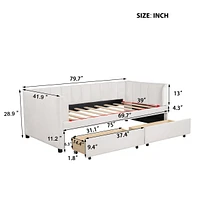 Twin Size Upholstered Daybed With Ergonomic Design Backrest And 2 Drawers