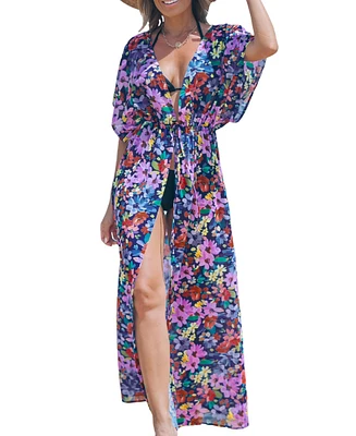 Cupshe Women's Ditsy Floral Tie Front Kimono Cover-Up