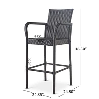 Grey Wicker Outdoor Barstools (Set of 2) Modern Style, Durable Construction