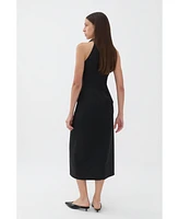 Nocturne Women's Midi Dress with Belt Designed Collar