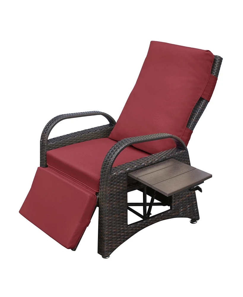 Simplie Fun Adjustable Outdoor Rattan Recliner with Hidden Table