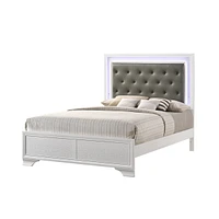 Queen Size Led Panel Bed with Crocodile Skin Finish