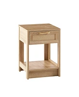 Streamdale Furniture Rattan End Table With Drawer, Modern Nightstand, Side Table For Living Roon, Bedroom, Natural