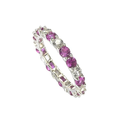 Suzy Levian New York Pink Sapphire & Lab-Grown White Alternating Eternity Band Ring Sterling Silver by