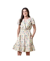 Hope & Henry Women's Organic Short Sleeve Split Neck Tiered Dress