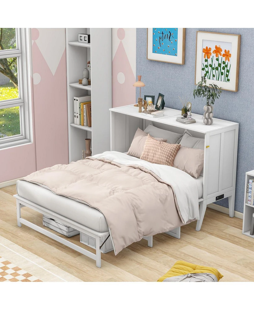 Simplie Fun Queen Size Murphy Bed With Built-In Charging Station And A Shelf