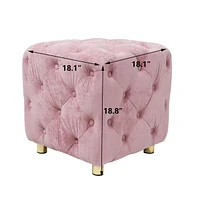 Pink Modern Velvet Upholstered Ottoman, Exquisite Small End Table, Soft Foot Stool