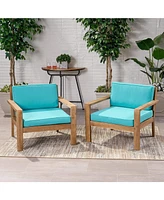 Simplie Fun Acacia Wood Club Chairs with Wire Brushed Finish and Water-Resistant Cushions