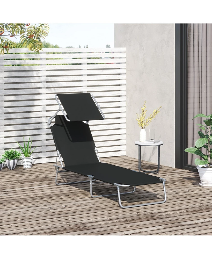 Simplie Fun Adjustable Sun Tanning Lounge Chair with Awning and Foldable Design