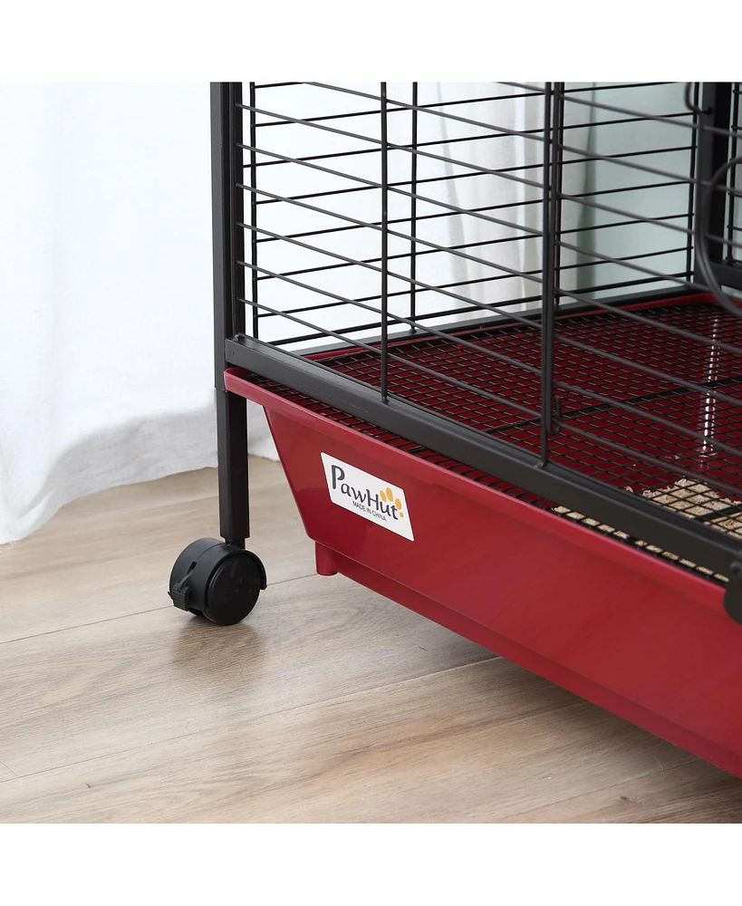 Streamdale Furniture Pawhut 3-Level Small Animal Cage with Feeder and Ramp