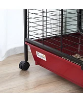 Streamdale Furniture Pawhut 3-Level Small Animal Cage with Feeder and Ramp