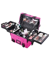 Byootique Cosmetic Organizer Travel Bag Makeup Train Case with Adjustable Strap Portable Rose Red