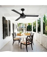 52 Inch Black Ceiling Fan Without Light, High Capacity Dc Motor
