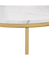 Streamdale Furniture Modern Round Nesting Coffee Table Set 2-Piece White & Marbling Top Gold Base