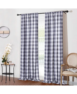 Caromio Yarn Dyed Buffalo Check Rod Pocket Window Curtain Panels