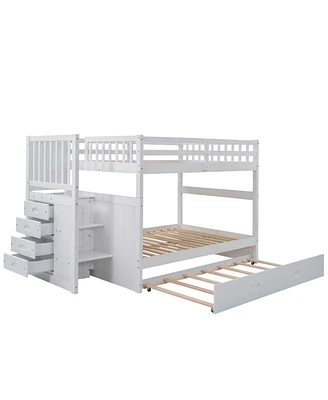 Simplie Fun Full Over Full Bunk Bed With Twin Size Trundle, White