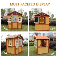 Kids Wooden Outdoor Playhouse with Working Doors and Windows