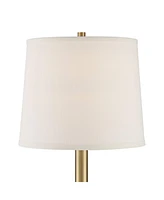 Camile Modern Glam Luxury Table Lamps 25" High Set of 2 with Usb Charging Port Brass Metal Oatmeal Drum Shade Decor for Living Room Desk Bedroom House