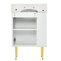 21.6" Black Bathroom vanity, Combo Cabinet, Bathroom Storage Cabinet, Single Ceramic Sink, Left side storage