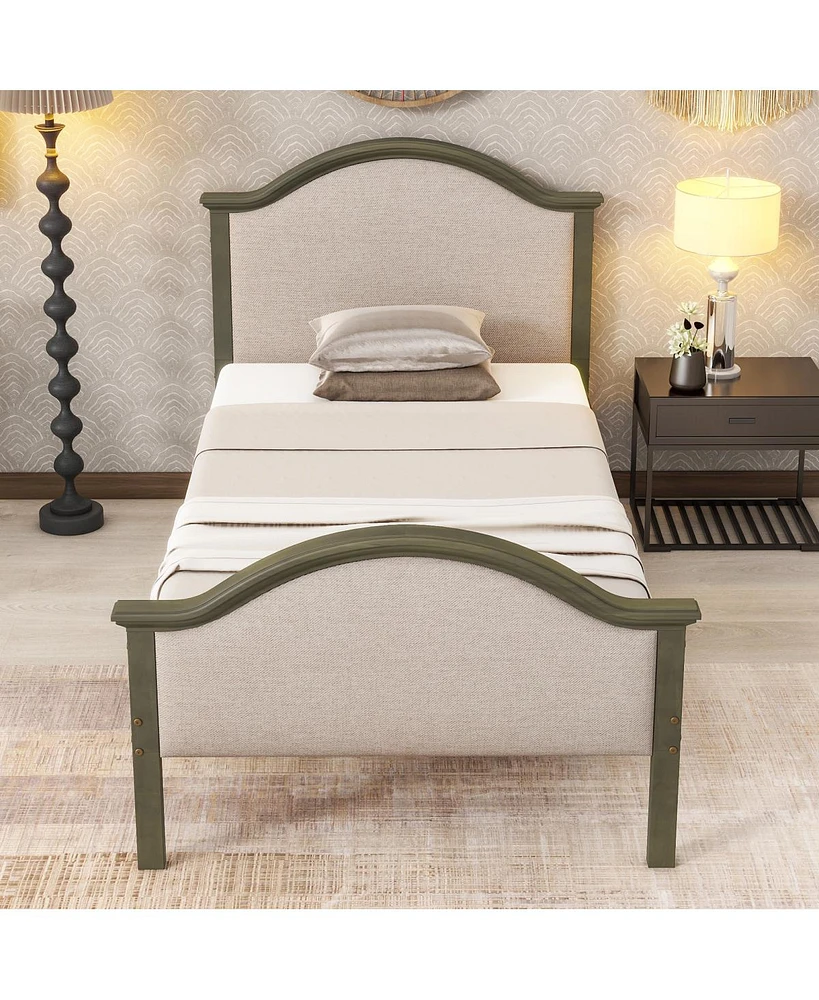 Streamdale Furniture Twin Bed With Upholstered Headboard And Footboard, With Slats, Grey