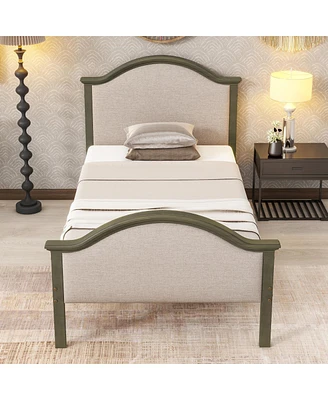 Streamdale Furniture Twin Bed With Upholstered Headboard And Footboard, With Slats, Grey