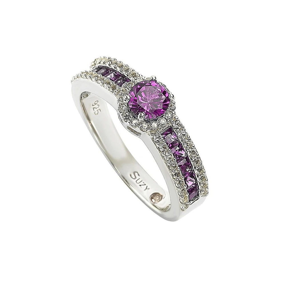 Suzy Levian New York Pink Sapphire & Lab-Grown White Multi Set Bridal Ring Sterling Silver by