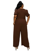 L I V D Plus Iris Surplice Belted Pocket Jumpsuit