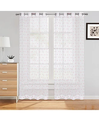 Caromio Pom Pom Grommet Voile Sheer Window Curtain Panels Set, 52" x 84"